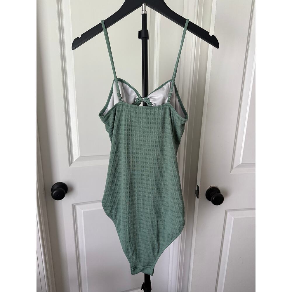 Sage Green Maternity One Piece Swimsuit Textured Ruched Babymoon Large - Picture 2 of 3